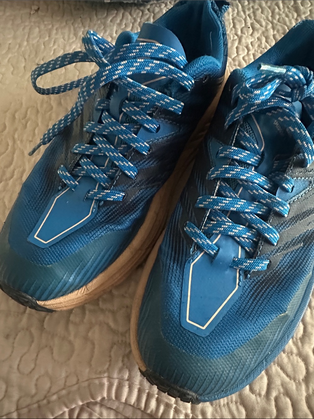 Hoka One One Blue Athletic Running Shoes with White-Threaded Laces